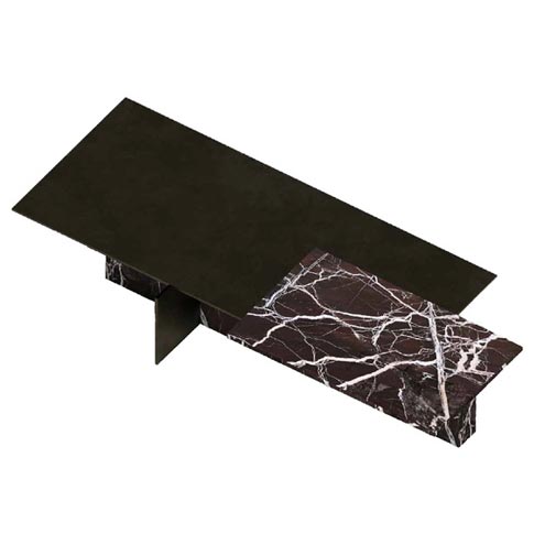 Table basse Lust en bronze patiné et marbre Rosso Levanto, by Félix Millory, Entrelacs